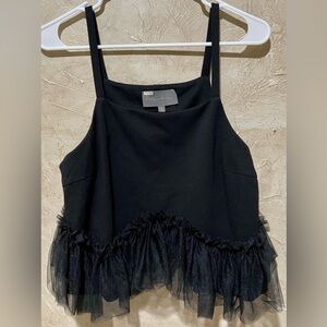 Anthropologie SUNDAY IN BROOKLYN Women's Medium Black Tulle-Hem Ponte Tank Top